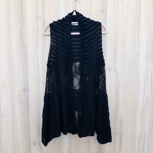 Womens Sheer Lace Ruffle Duster Vest Size S Black Whimsigoth Fairy Grunge Witchy